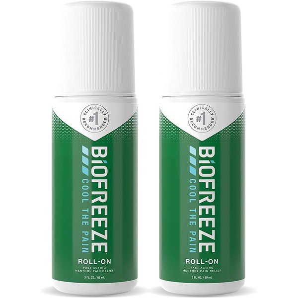 Biofreeze Pain Relief Roll-On, 3 oz. Roll-On, Fast Acting, Long Lasting, & Powerful Topical Pain Reliever, Pack of 2 (Packaging May Vary)