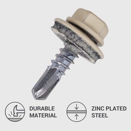 (Pack of 25) Metal Roofing Screws 3/16" x 3/4" (4.8 x 19 mm) Self-Drilling Screws with EPDM Washers Painted Hex Washer Tapping Screw Light Ivory RAL 1015