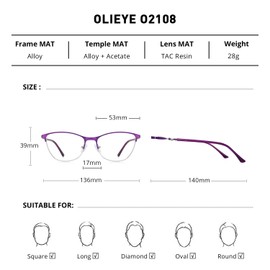 OLIEYE Cat Eye Reading Glasses For Women Retro Design Reader Computer Glasses with Spring Hinges (Silver&Purple, 50)