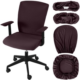 Tallew 4 Pcs Office Chair Covers Set Computer Universal Protective Stretchable Chair Seat Covers Desk Armrest Covers Slipcovers Pads Office Cushion Backrest for Rotating(Coffee)
