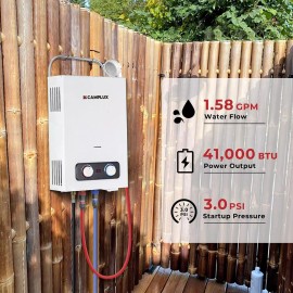 Camplux Tankless Gas Water Heater Portable Instant Shower System Outdoor Camper - Water Heater Set, Pro 6L