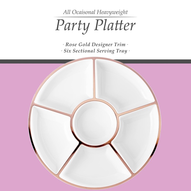 Plasticpro 6 Sectional Round Plastic Serving Tray/Platter (2, White &