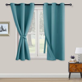 XWZO Blackout Curtains Shades Window Curtain Panels with Tiebacks- Noise Reduction and Thermal Insulated Eyelet Curtains for Bedroom,Living Room,Office,Study Room Turquoise W46xL54