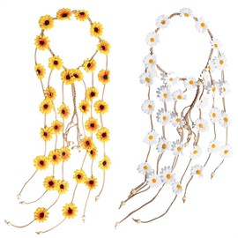 Ximimark 2 pcs Bohemian Headband Hippie Simulation SunFlower Daisy Hairband Floral Crown Hair Accessories For Women Party Cosplay Costume