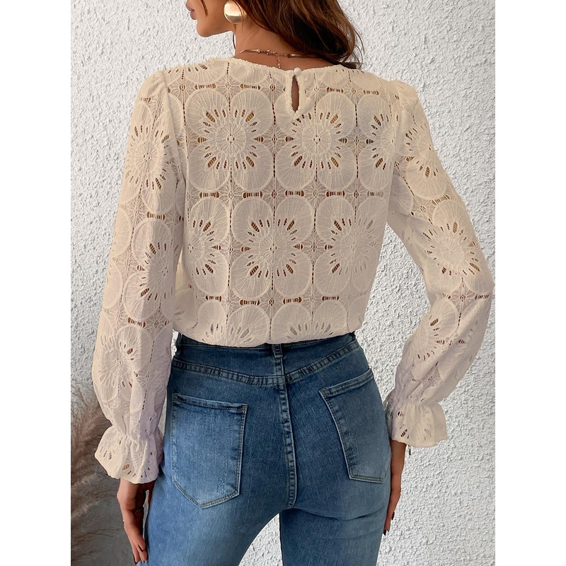 CUPSHE Women's Pullover Crew Neck Long Puff Sleeves Overcut Shoulders