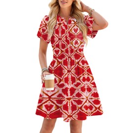 Duigluw Summer Tunic Dresses for Women Floral Short Sleeve V-Neck Casual Vacation Mini Dresses Sundresses Watermelon Red XL