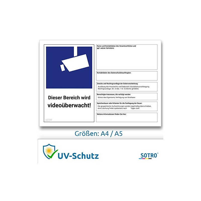 DSGVO Video Surveillance Sign / Sticker BDSG Video Symbol DIN