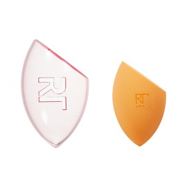 Real Techniques Miracle Complexion Sponge + Travel Case for Mixing Christmas Decorations as Primer, Includes Travel Bag, Natural, Dewy Make-Up, 2 Piece Set