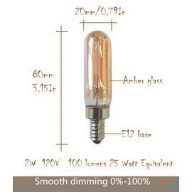CTKcom Dimmable 2 Watt E12 Base T6 Led Candelabra Light Bulbs Warm White 2200K Amber Glass 120lm 120V Dimmable T20 Eye Protection Led Filament Bulb Edison Bulb Decorative Lights Bulb Pack of 4