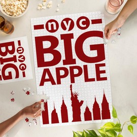 New York City, New York, Retro Skyline, Big Apple Silhouette (1000 Piece Puzzle, Challenging Jigsaw Puzzle for Adults, Made in USA)