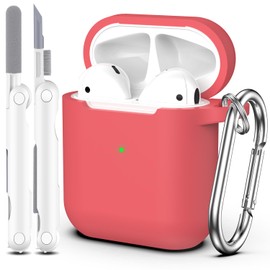 MHYALUDO Compatible AirPods Case Cover with Cleaning Kit & Keychain, Soft Protective Case for AirPods 1st & 2nd Gen, Pink Peach
