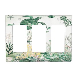 Sea Turtle Nautical 3 Gang Light Switch Cover Ocean Underwater Decorative Wall Plate Triple Rocker Comb Animal Unique GFCI Electrical Faceplate for Home Decor
