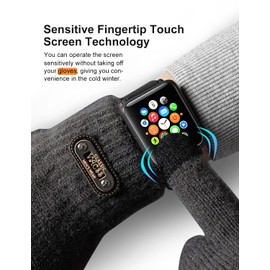 Mens Gloves Winter Touch Screen Gloves Warm Fleece Lined Knitted Gloves Cold Weather Cashmere Gloves (Dark Grey, One Size)