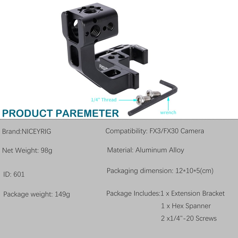 NICEYRIG FX3/X30 Handle Extension Rig,Extension Bracket Grip for Sony FX3/FX30