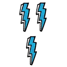 Umama Patch Set of 3 Mini Blue Lightning Bolt Rainy Cartoon Sticker Fabric Lightning Iron On Embroidery Patch Appliques Machine Embroidery Needle Craft Project Boy girl kid DIY,Mixedcolor,2.1X0.6inch