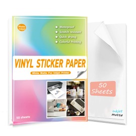 Waterproof Printable Vinyl Sticker Paper for Inkjet Printers - 50 50 Matte White Vinyl Sticker Papers, White Stickers, Cricut Sheets A4 - Holds Ink Wonderfully and Dries Quickly
