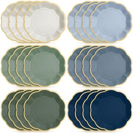 Tiangrid 72 Pcs Dusty Blue and Sage Green Color Paper Plates 9 Inch Green Blue Gradient Scalloped Paper Disposable Dinner Dessert Plates for Birthday Wedding Bridal Party Supplies, 6 Colors