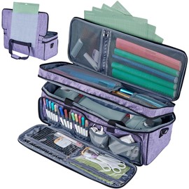 HOMEST Double Layer Carrying Case with Mat Pocket for Cricut Maker 3, Explore 3, Multi Front Pockets for Accessories and Supplies, Purple