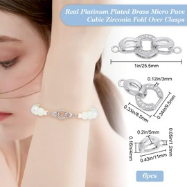 Beebeecraft 1 Box of 6 Folding Clasps, 18 K Gold-Plated Brass Cubic Zirconia Clasps with Loop for Making Bracelets, DIY Jewellery and Crafts