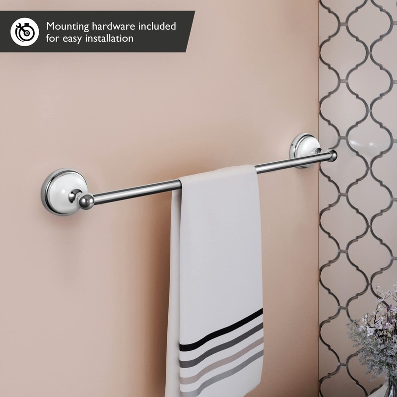 Savannah 24-Inch Wall-Mounted Towel Bar for Bathroom, Polished Chrome and