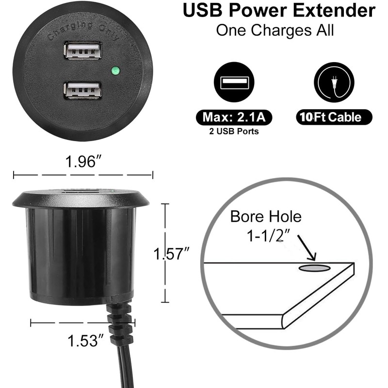Desktop Recessed Mount USB Power Hub Desk Power Outlet Charging