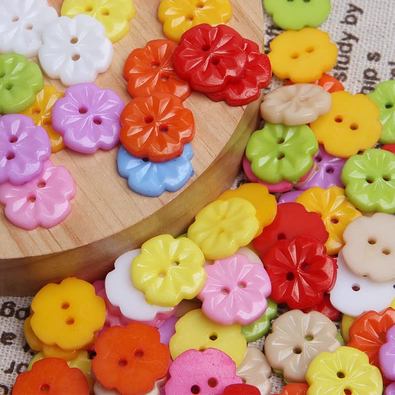 Acxico 100Pcs Flower Plastic Buttons 1/2'' (15mm) Craft, Multi-Color (YY879)