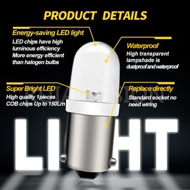 Ruiandsion BA9S LED Bulb 120V AC/DC Miniature Bayonet 9mm BA9s Base LED Replacement Bulb for Indicator Pilot Light,White (Pack of 4)