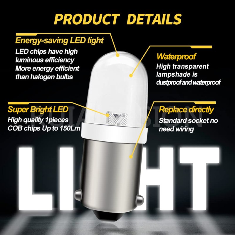 Ruiandsion BA9S LED Bulb 120V AC/DC Miniature Bayonet 9mm BA9s