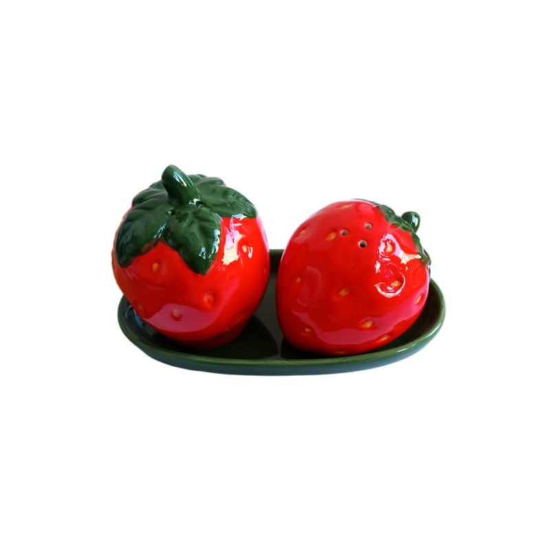 Novelty Glazed Ceramic Strawberry Shaped Salt and Pepper Pots/Shakers Set
