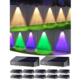 Brizled 12 Pack Solar Fence Lights Outdoor, 9 Colors, 11 Modes, Warm White/Cool White/RGB Color Changing Solar LED Wall Lights with Focused Lens, Waterproof Outdoor Lighting for Backyard Yard Railing