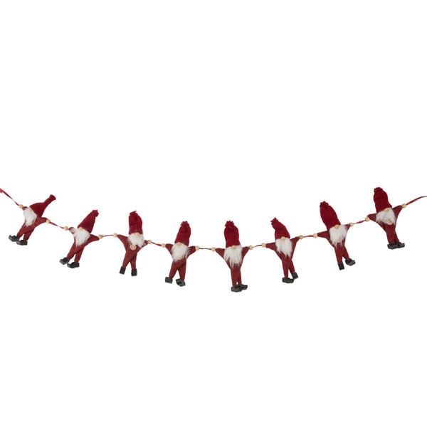 Northlight 4.5' Red and White Buttoned Up Gnome Christmas Chain Garland