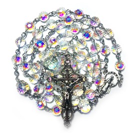 GeekTenet Rosary Beads Chaplet 96 sided cutting Highly refractive Artificial Crystal Glass Rosery Cross Catholic gifts (White)