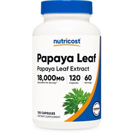 Nutricost Papaya Leaf Extract 18,000mg Equivalent (from 1,200mg of 15:1 Extract) Per Serving, 120 Capsules for 60 Servings Per Bottle - Vegan, GMO-Free, Gluten Free