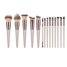 Cepillos portátiles suaves del sombra de ojos cepillos maquillaje oro champán la manija madera 14pcs                                                  