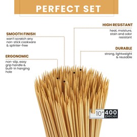 DecorRack 10" Natural Bamboo Skewers Sticks, 400 Wood Skewers for Grilling, BBQ, Kabob, Appetizers, Fruits, Smores, Cocktail, Brunch, Fondue Sticks, Barbeque, DIY Crafting, 10 inch (400 pack)