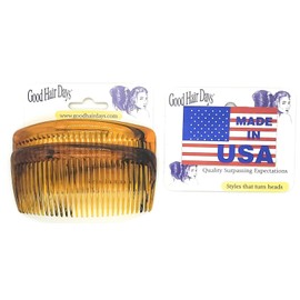 Good Hair Days Peines laterales de Estados Unidos, 2 peines curvados grandes para el pelo de concha de tortuga para mujeres, giro francés, peinado decorativo, para cabello fino o grueso, 29 dientes de 3.75 x 2 pulgadas, buen agarre, clips de sujeción fuertes