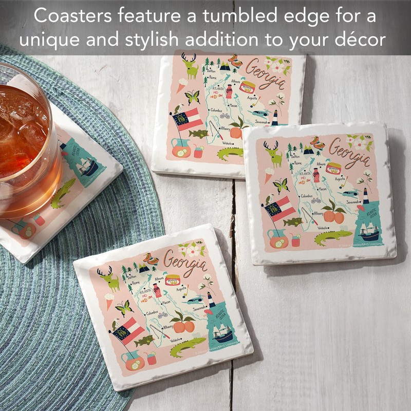 Thirstystone Georgia Home 4 Pack Tumbled Tile Stone Coasters with