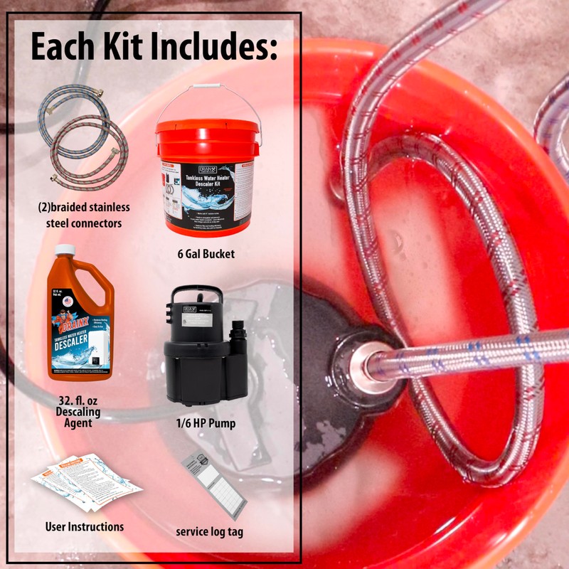 DrainX Tankless Water Heater Flushing Kit with Eco-safe Liquid Descaler