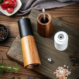 GCFTIFF Wooden Salt and Pepper Grinder Set,Crafted of Solid Acacia Wood with Ceramic Steel Core,Adjust for Customized Coarseness(2pcs white + black,6 inch)