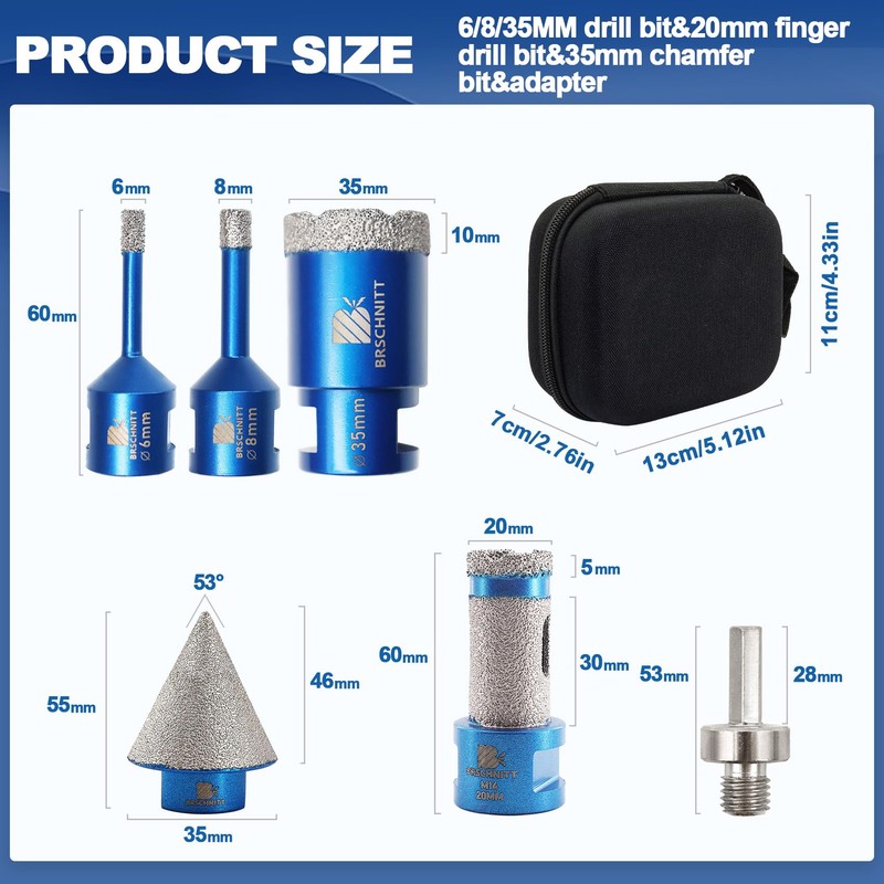 Diamond Tile Drill Bit Set - 6/8/35 mm Diamond Drill
