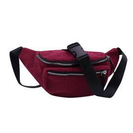 Fashion Corduroy Waist Pack Zipper Chest Fanny Pack Adjustable Belt Bag Cell Phone Wallet Purse for Sport Travel