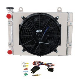 HKAUTOPART Radiator for 2010-2014 Polaris Ranger 400 500 800 Ranger XP 800 4x4 EFI, 1 Row Full Aluminium Radiator + 12 Inch Fan + Shroud + Thermostat Relay Kit
