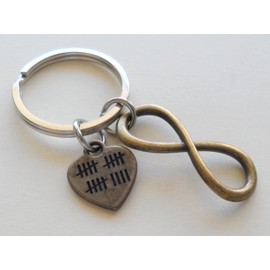 Bronze Infinity Charm Keychain & Heart Tag with 19 Tally Marks for Couples 19 Year Anniversary