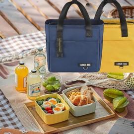 Lonchera Térmica Impermeable con Bolsillos Laterales - Bolsa de Almuerzo Aislante con Capacidad Grande Unisex, Antifugas y Fácil de Limpiar,Nevera Portátil para Trabajo,Viajes(Deep Blue, M-23*14*22cm)