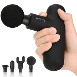 NEPQ - Pistola de masaje, potente pistola facial portátil de percusión de tejido profundo para aliviar el dolor con 4 cabezales de masaje, vibración de alta intensidad recargable (negro)