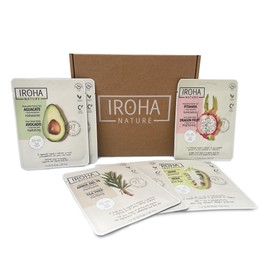 Iroha Nature - Gesichtsmaske-Behandlungskit mit Avocado-, Teebaum-, Pitahaya- und Noni-Extrakten | 6 Stück Tuchmasken für gesunde Haut | Hydratation und Vitamine