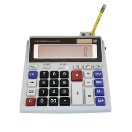Lily's Home Large Desktop Calculator with Built-in Pen and Pencil Holder. 12-Digit Large Display, Dual Power Battery and Solar - Ideal for School and Office Use, Big Buttons, 5 Inch LCD Display