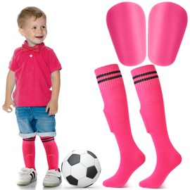 PullCrease Mini Soccer Shin Guards and Socks for Kids Youth Lightweight 3.9 x 2.4 Inches Football Shin Guards for 2-3 Years Old Children Teen Boys Girls(Rose Red)