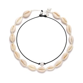 CENAPOG Shell Necklace - Puka Shell, Pearls Choker, Seashell Hawaiian Beach Jewelry