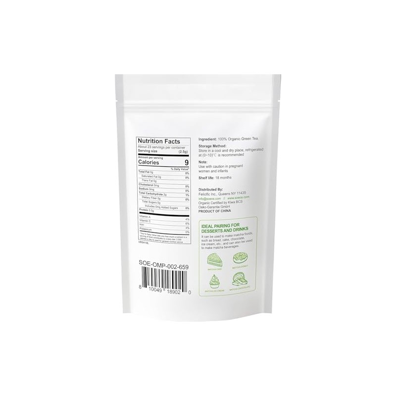 Soeos Organic Matcha Powder - Antioxidant Rich Green Tea